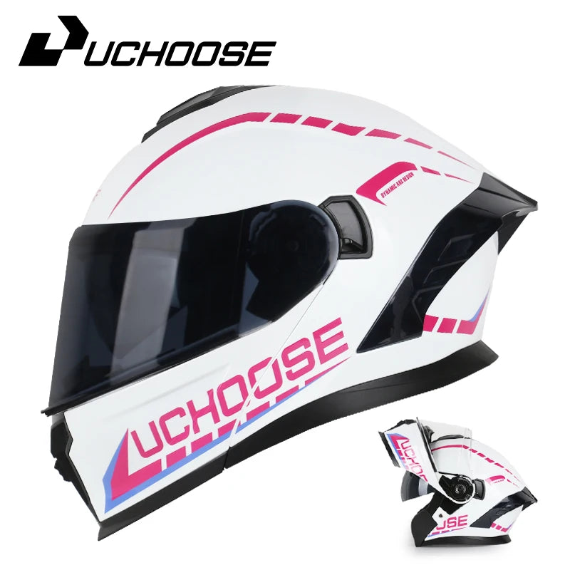 UCHOOSE Motorcycle Full Face Helmet Men Women Fashion Dual Lens Helmets Motocross Racing Modular Flip Up Casco Moto