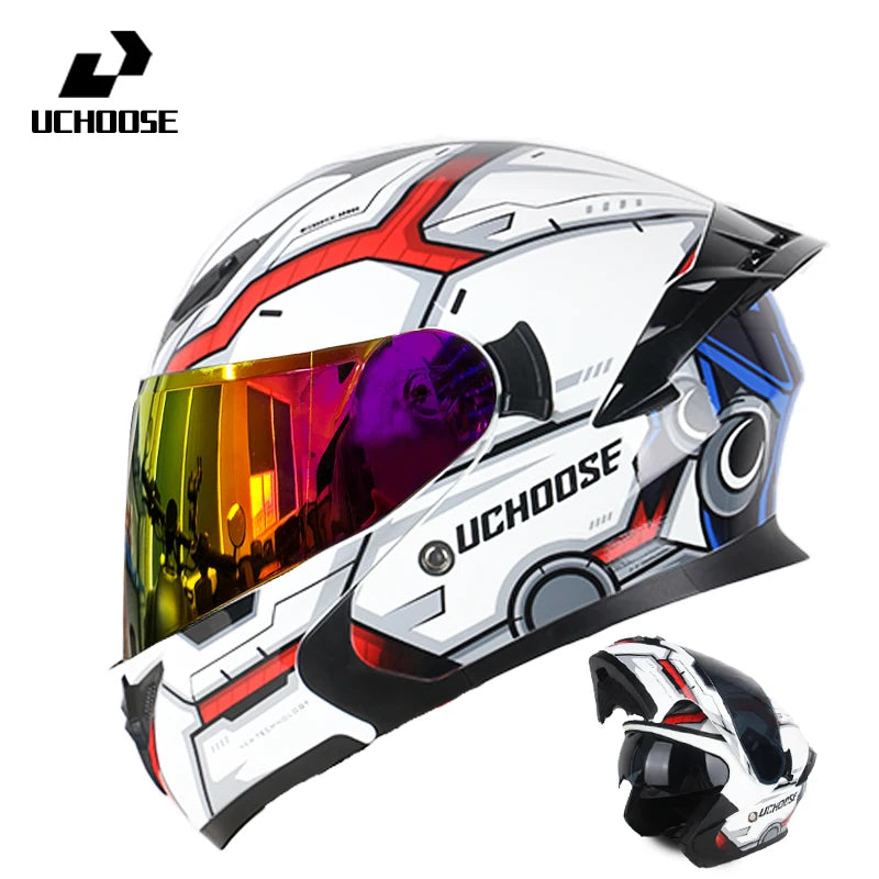 Uchoose Motorcycle helmet dual lens cross-section helmet modular flip up helmet outdoor cycling unisex, aurora lenses,best gifts