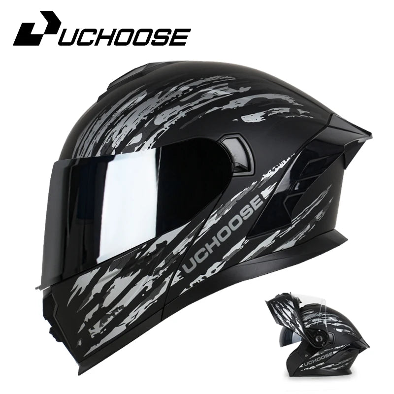 UCHOOSE Motorcycle Full Face Helmet Men Women Fashion Dual Lens Helmets Motocross Racing Modular Flip Up Casco Moto