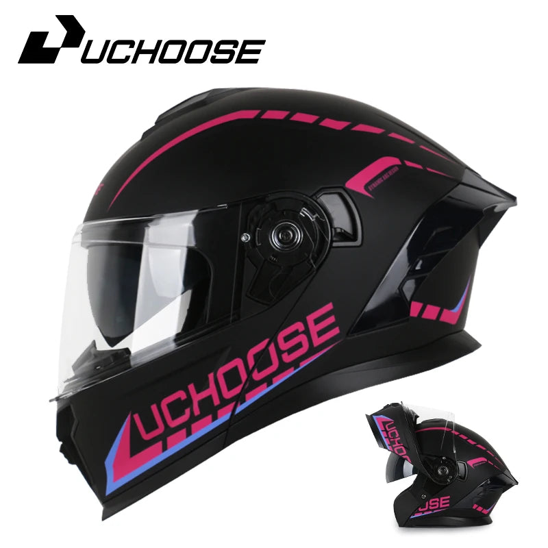 UCHOOSE Motorcycle Full Face Helmet Men Women Fashion Dual Lens Helmets Motocross Racing Modular Flip Up Casco Moto