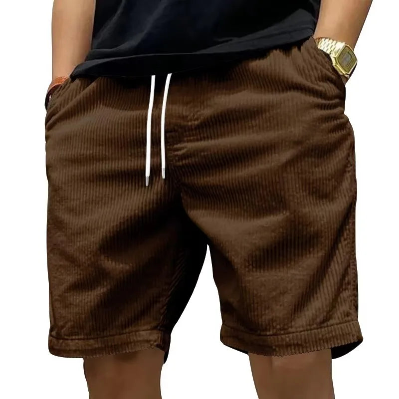 Ladiguard Men Casual Corduroy Shorts Yellow Apricot Beach Shorts Plus Size Male Drawstring Half Pants Sexy Mens Clothing