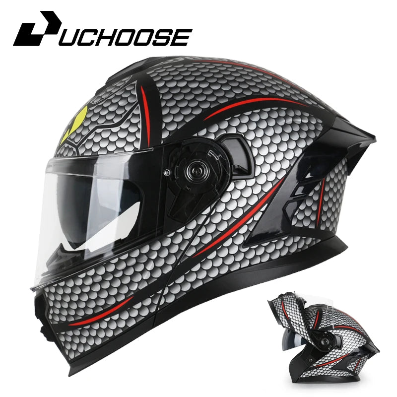 UCHOOSE Motorcycle Full Face Helmet Men Women Fashion Dual Lens Helmets Motocross Racing Modular Flip Up Casco Moto