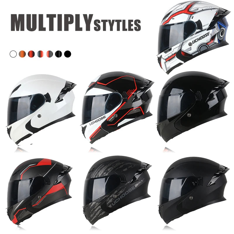 Uchoose Motorcycle helmet dual lens cross-section helmet modular flip up helmet outdoor cycling unisex, aurora lenses,best gifts