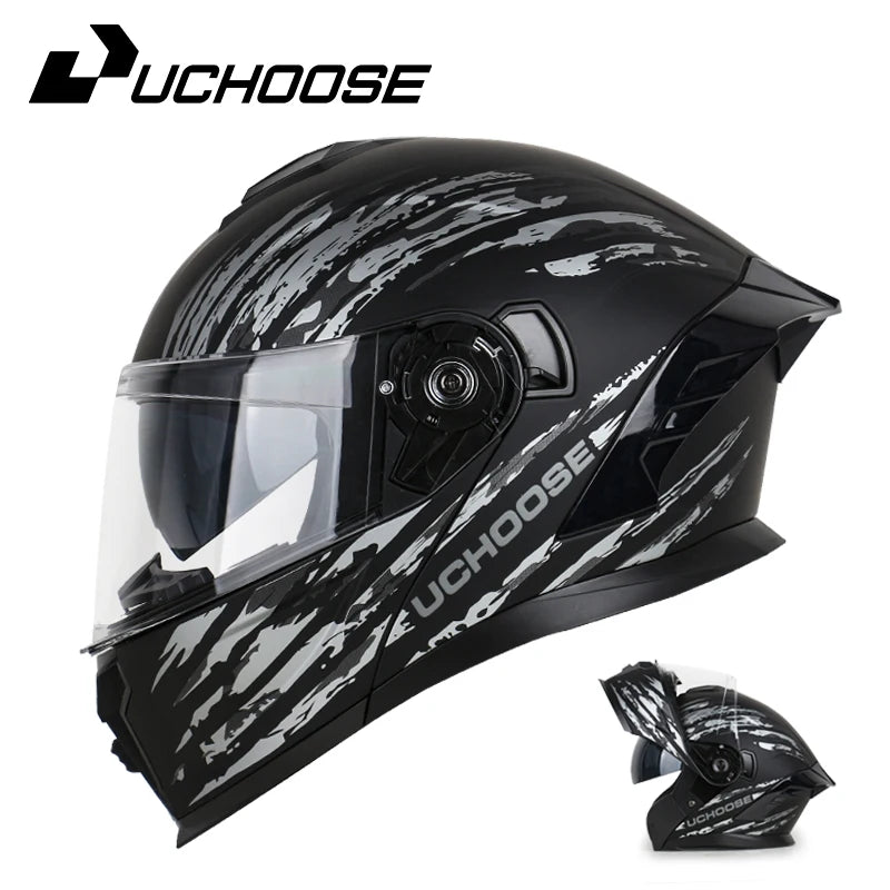 UCHOOSE Motorcycle Full Face Helmet Men Women Fashion Dual Lens Helmets Motocross Racing Modular Flip Up Casco Moto