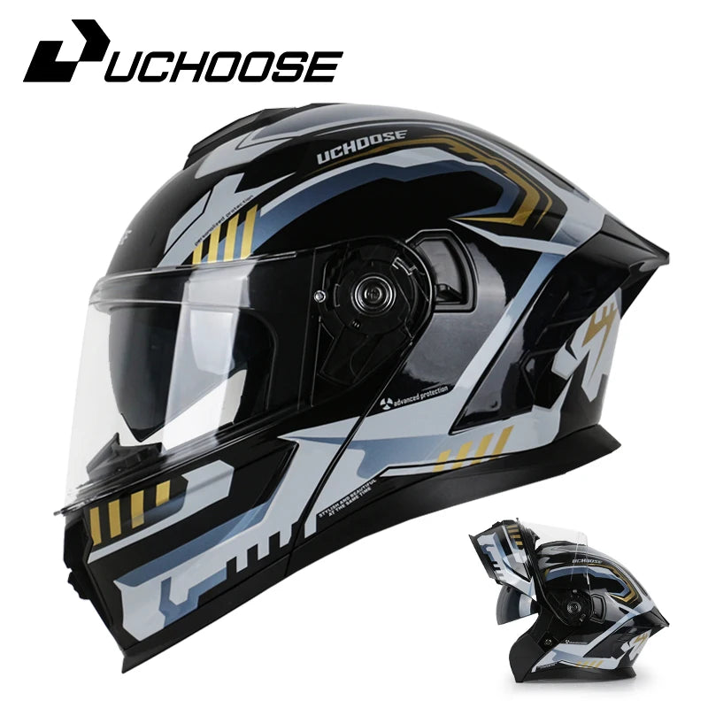 UCHOOSE Motorcycle Full Face Helmet Men Women Fashion Dual Lens Helmets Motocross Racing Modular Flip Up Casco Moto