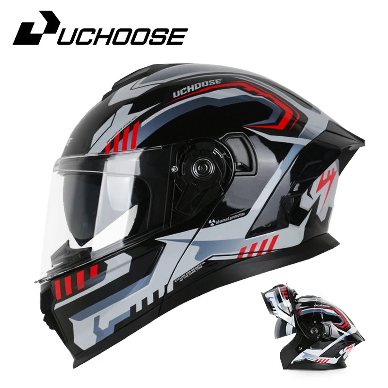 UCHOOSE Motorcycle Full Face Helmet Men Women Fashion Dual Lens Helmets Motocross Racing Modular Flip Up Casco Moto