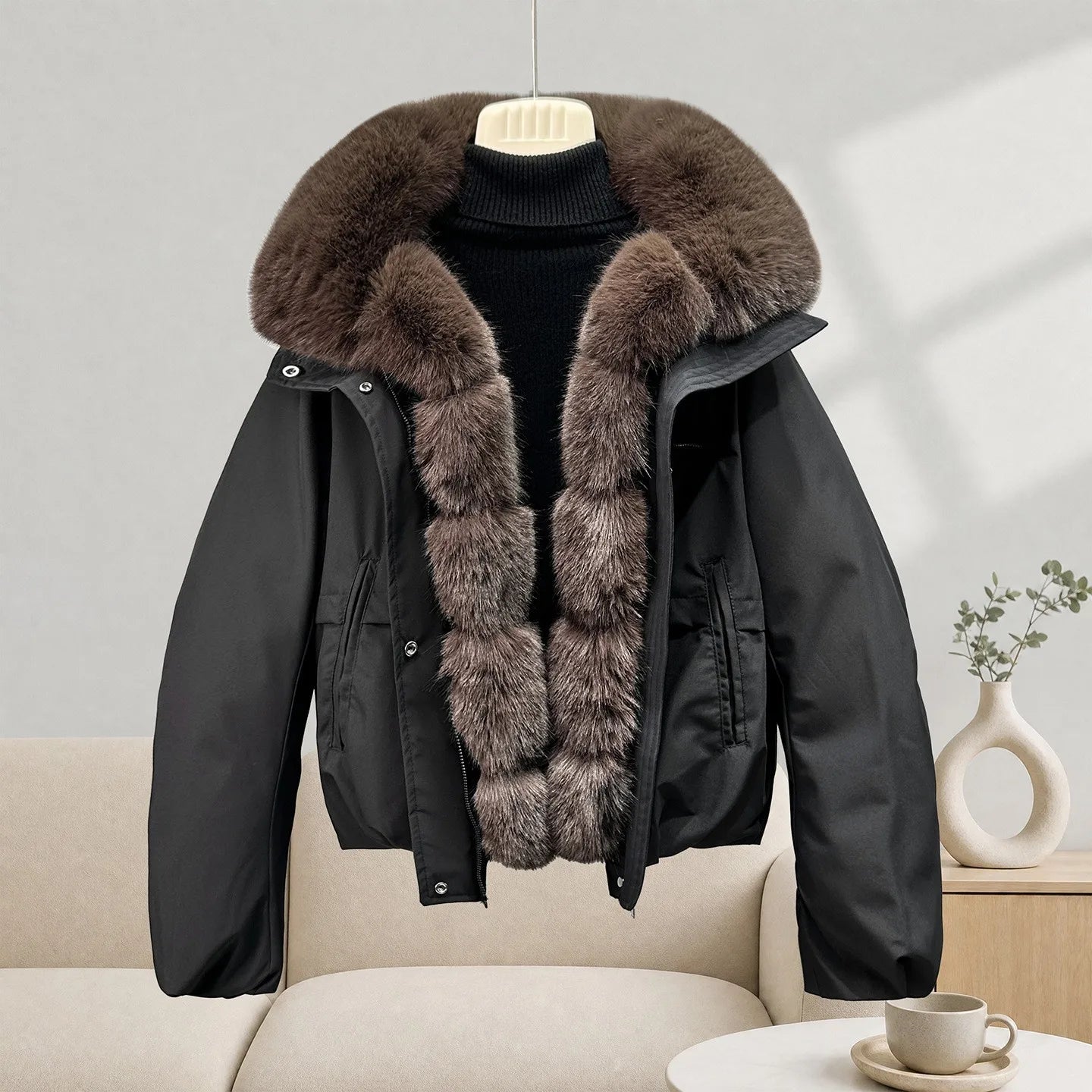 Jaqueta Puffer Feminina Estilo Coreano – Forro de Lã, Acolchoada, Verde Militar