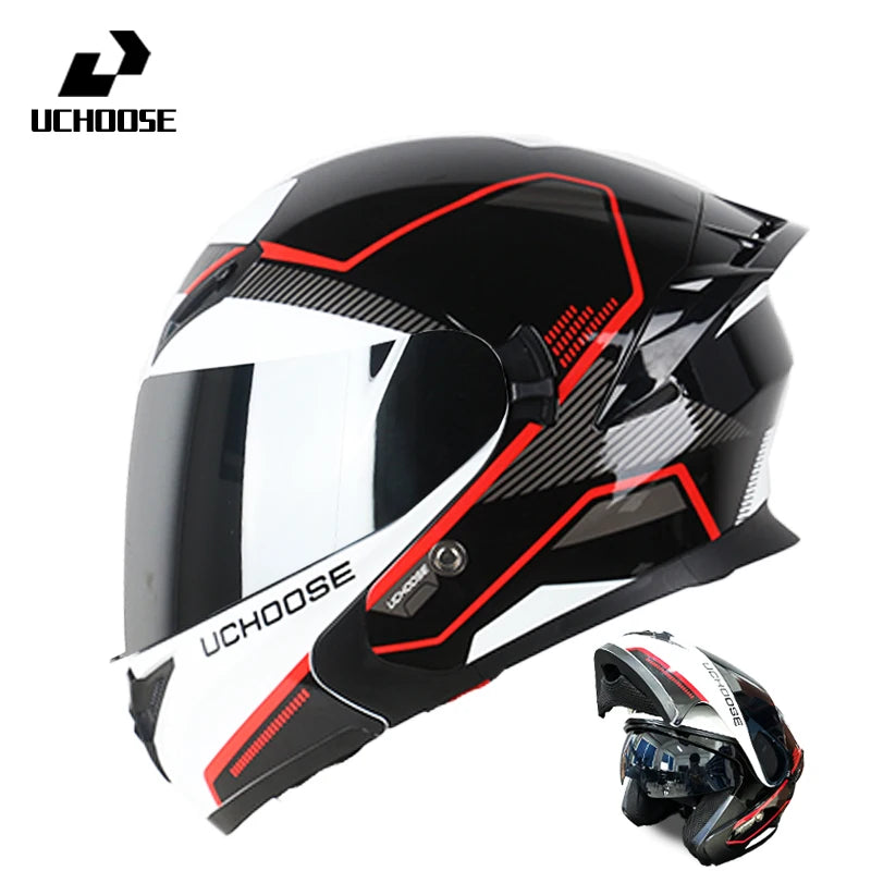 Uchoose Motorcycle helmet dual lens cross-section helmet modular flip up helmet outdoor cycling unisex, aurora lenses,best gifts