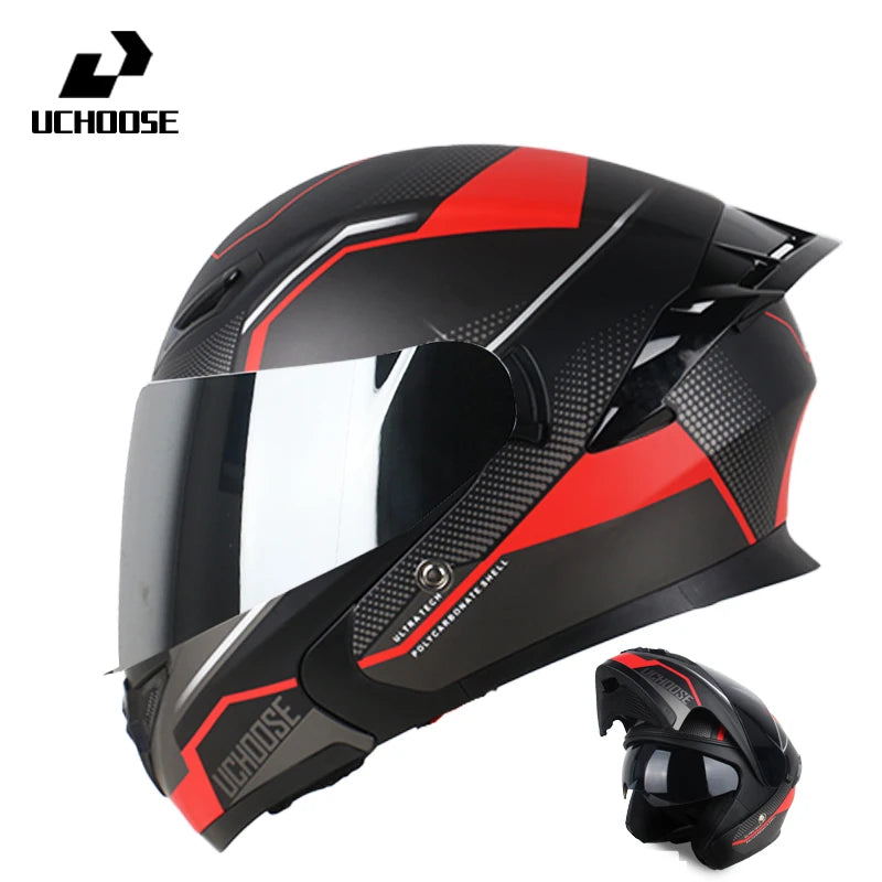Uchoose Motorcycle helmet dual lens cross-section helmet modular flip up helmet outdoor cycling unisex, aurora lenses,best gifts