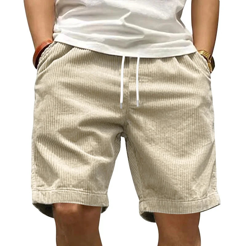 Ladiguard Men Casual Corduroy Shorts Yellow Apricot Beach Shorts Plus Size Male Drawstring Half Pants Sexy Mens Clothing