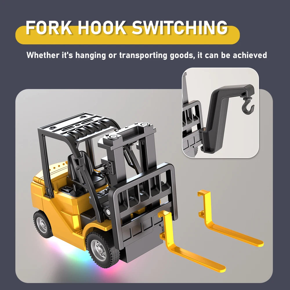 1:64 Alloy Mini Desktop RC Construction Toy, Forklift with Trailer, Excavator, Bulldozer, Crane, Dump Truck, Kids Holiday Gift
