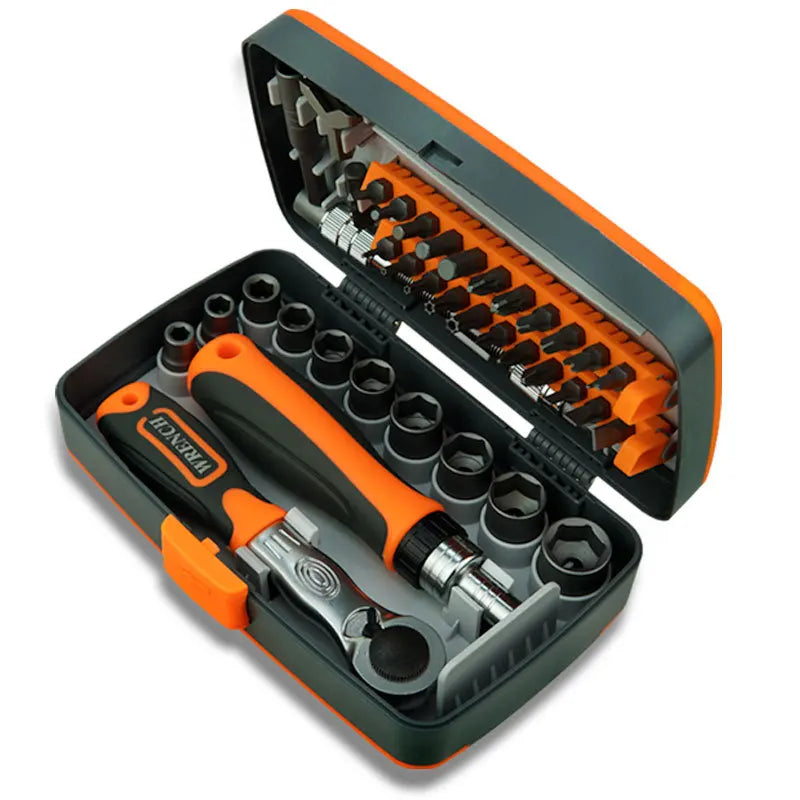 Kit Chave de Fenda Multifuncional 38 em 1 com Catraca – Conjunto de Ferramentas Domésticas