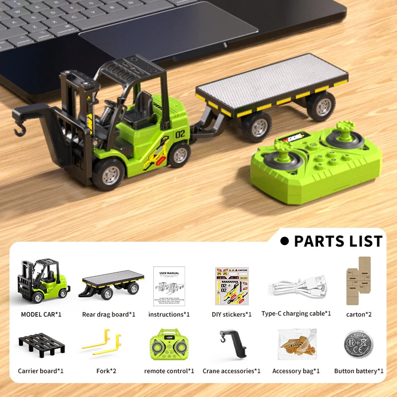 Mini-RC-Baustellenfahrzeug im Maßstab 1:64 – Bagger, Gabelstapler, Kran, Planierraupe und Muldenkipper