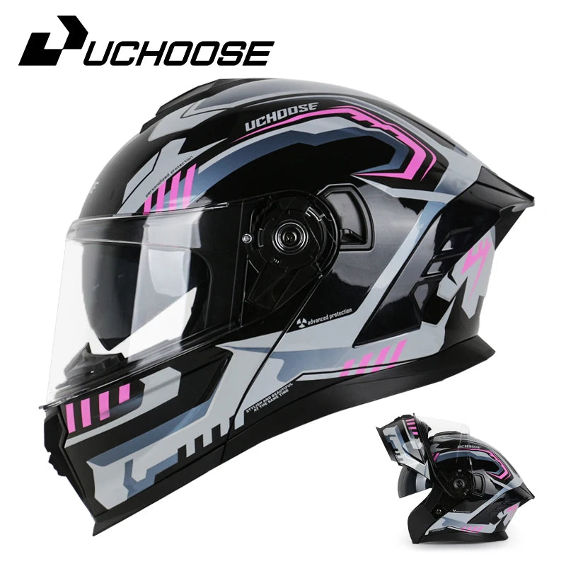 UCHOOSE Motorcycle Full Face Helmet Men Women Fashion Dual Lens Helmets Motocross Racing Modular Flip Up Casco Moto