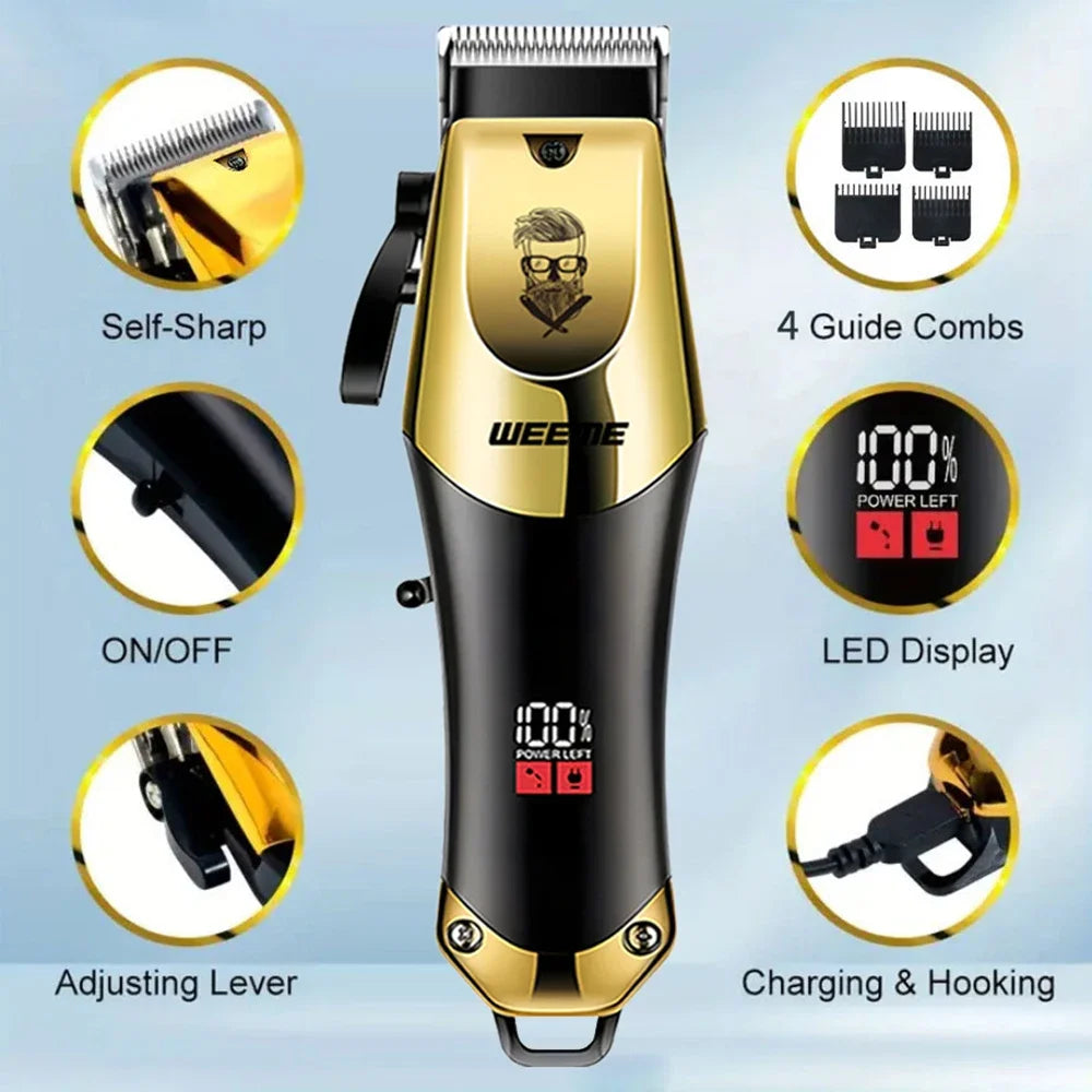 Máquina de Corte de Cabelo Elétrica Vintage Portátil – Sem Fio, Recarga USB Rápida, para Barbeiro e Uso Doméstico
