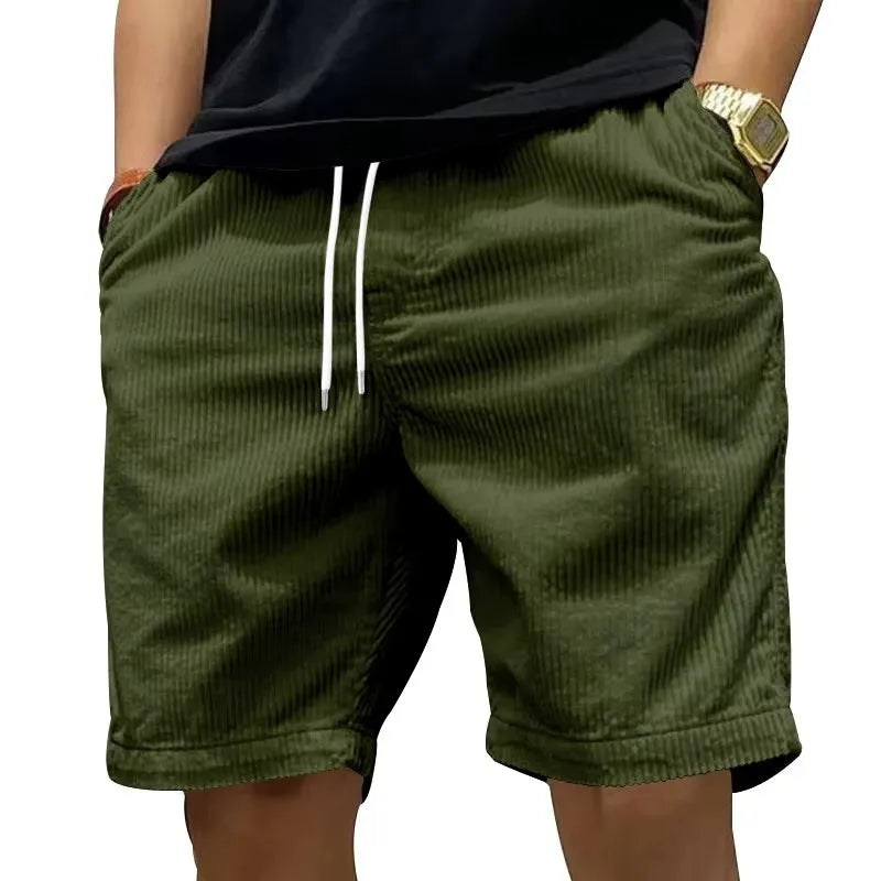 Ladiguard Men Casual Corduroy Shorts Yellow Apricot Beach Shorts Plus Size Male Drawstring Half Pants Sexy Mens Clothing