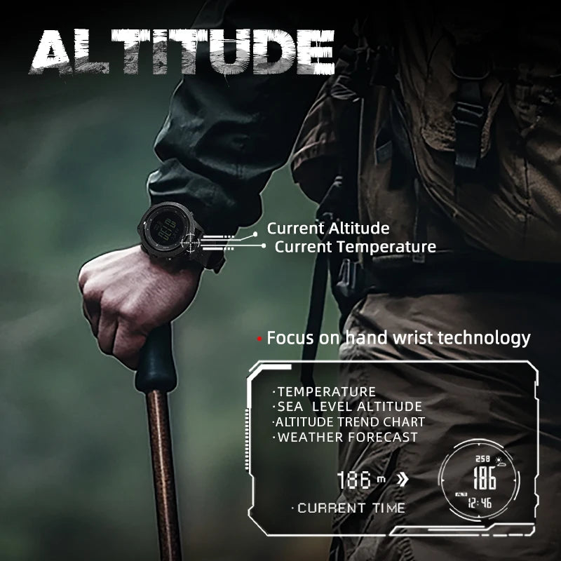 Relógio Esportivo NORTH EDGE Digital com Altímetro, Bússola e Barômetro – 50m Resistente à Água