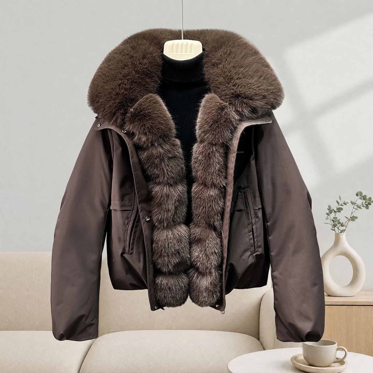 Jaqueta Puffer Feminina Estilo Coreano – Forro de Lã, Acolchoada, Verde Militar