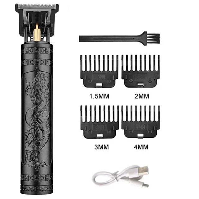 Máquina de Corte de Cabelo Vintage Sem Fio – Recarregável, com Aparador Nasal, Kit Presente
