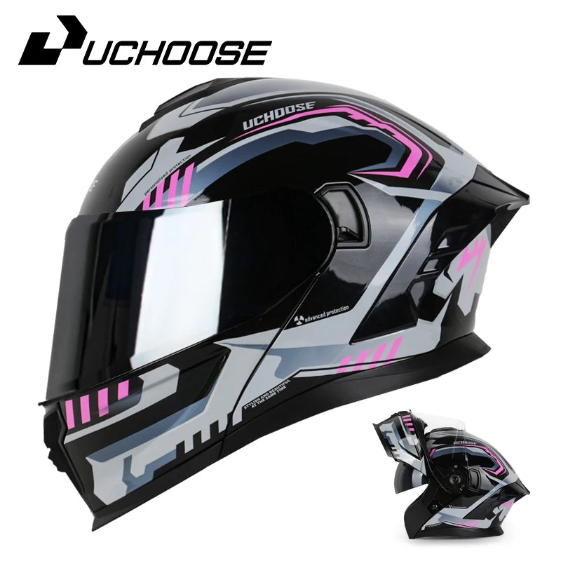 UCHOOSE Motorcycle Full Face Helmet Men Women Fashion Dual Lens Helmets Motocross Racing Modular Flip Up Casco Moto