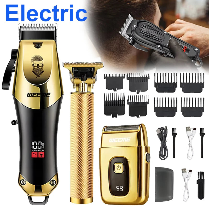 Máquina de Corte de Cabelo Vintage Sem Fio – Recarregável, com Aparador Nasal, Kit Presente