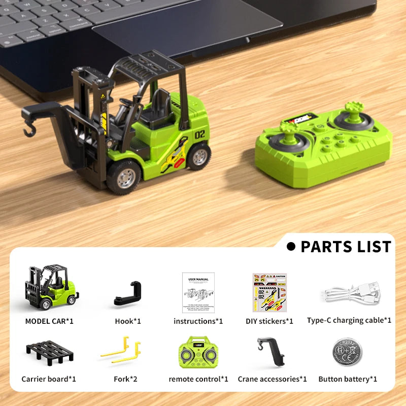 1: 64 Mini Alloy Remote Control Forklift 2-in-1 With Trailer APP Bluetooth Simulation Engineering Model Children Toy Gift