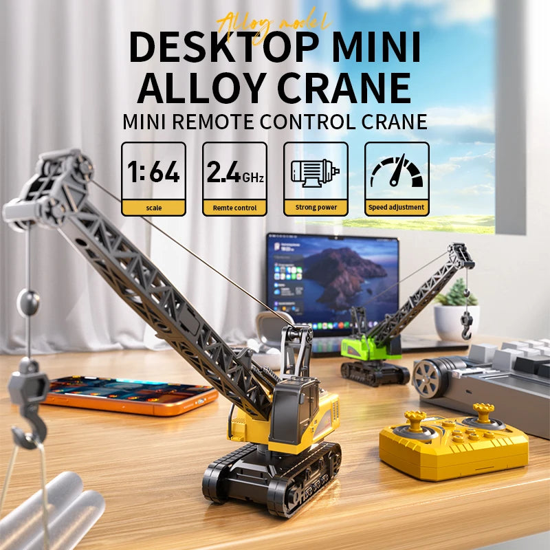 1:64 Alloy Mini Desktop RC Construction Toy, Forklift with Trailer, Excavator, Bulldozer, Crane, Dump Truck, Kids Holiday Gift