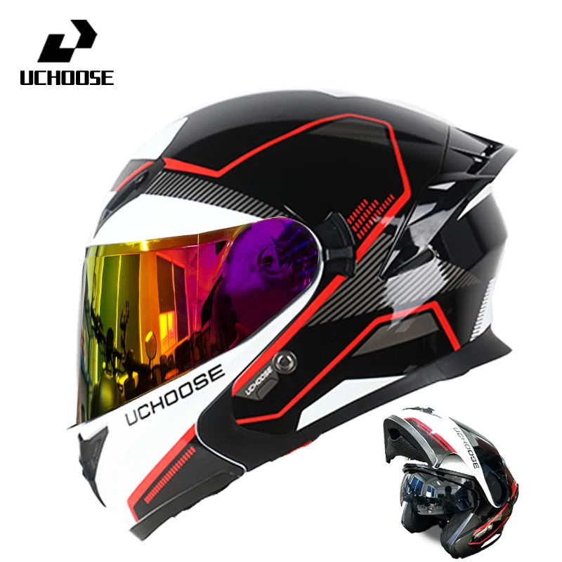 Uchoose Motorcycle helmet dual lens cross-section helmet modular flip up helmet outdoor cycling unisex, aurora lenses,best gifts