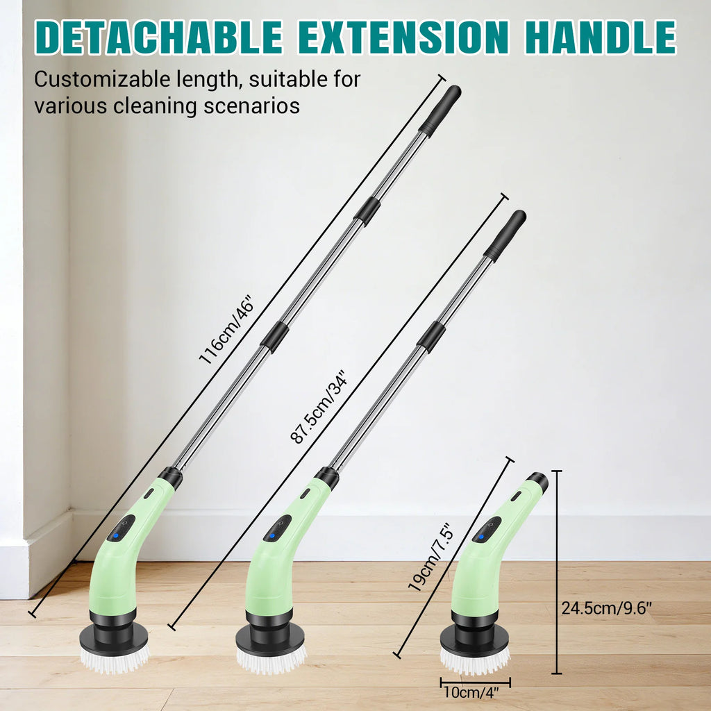 Waterproof Bathroom Cleaning Brush, Shower Scrubber with Long Handle & 2 Speed, Cordless Electric Cleaning Brush with7 Replaceable Brush Heads Black (USB Charging)