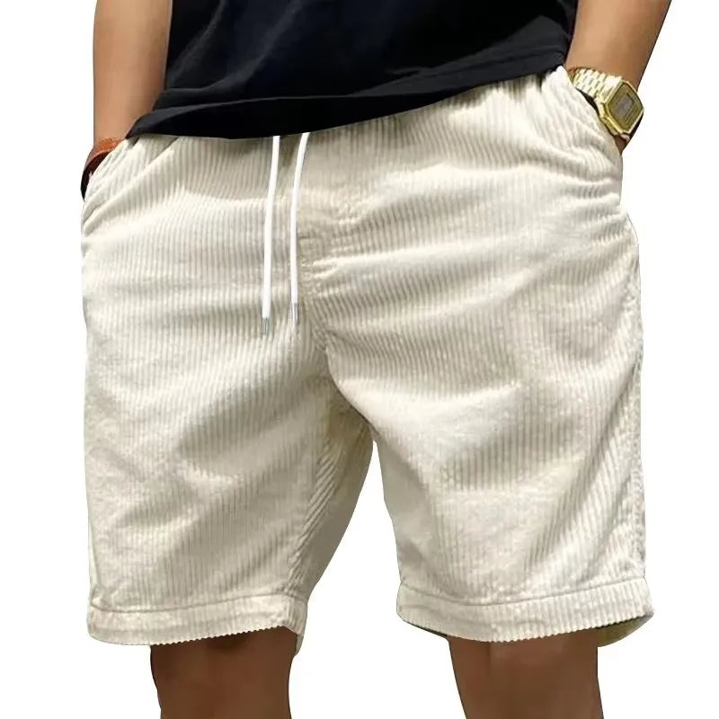 Ladiguard Men Casual Corduroy Shorts Yellow Apricot Beach Shorts Plus Size Male Drawstring Half Pants Sexy Mens Clothing