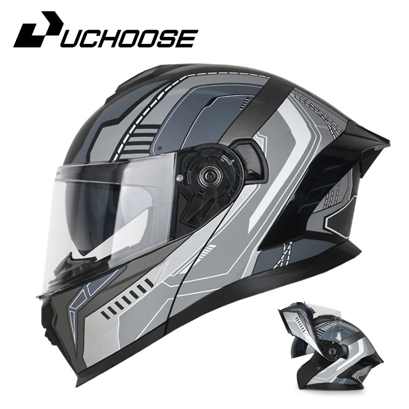 UCHOOSE Motorcycle Full Face Helmet Men Women Fashion Dual Lens Helmets Motocross Racing Modular Flip Up Casco Moto