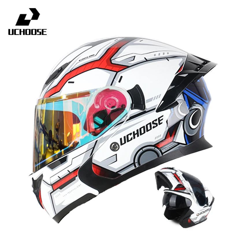 Uchoose Motorcycle helmet dual lens cross-section helmet modular flip up helmet outdoor cycling unisex, aurora lenses,best gifts