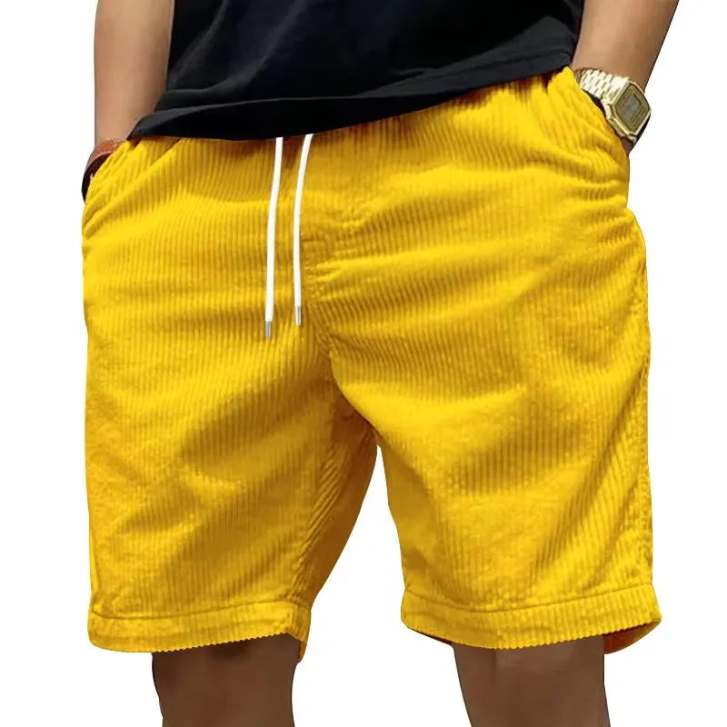 Ladiguard Men Casual Corduroy Shorts Yellow Apricot Beach Shorts Plus Size Male Drawstring Half Pants Sexy Mens Clothing