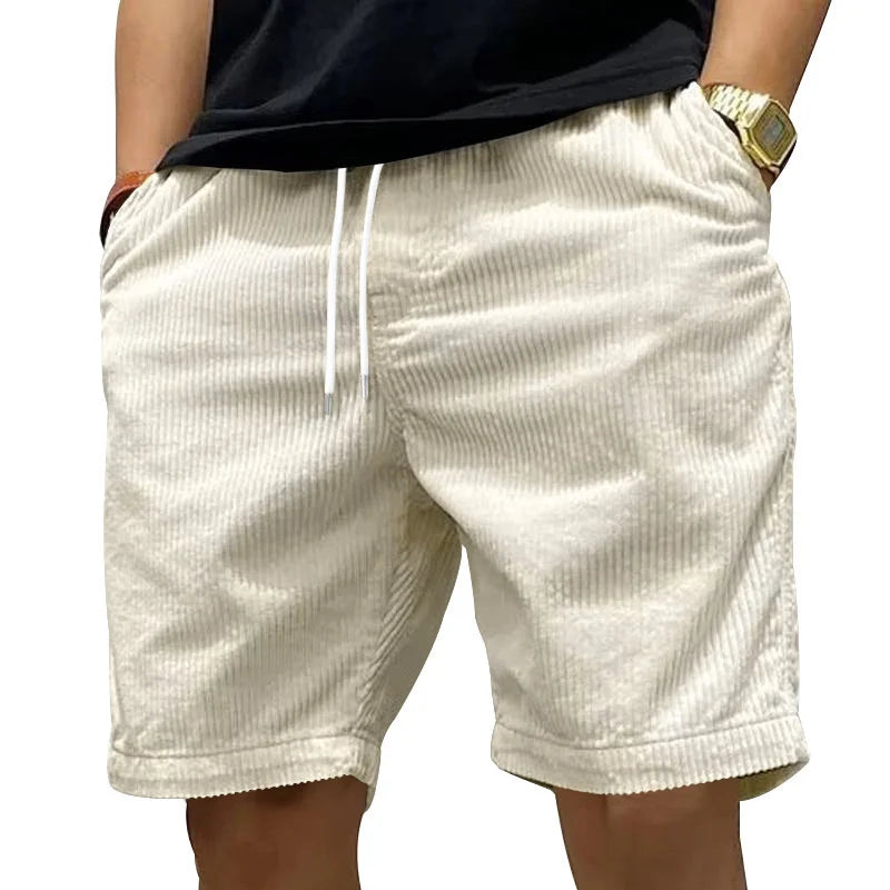 Ladiguard Men Casual Corduroy Shorts Yellow Apricot Beach Shorts Plus Size Male Drawstring Half Pants Sexy Mens Clothing