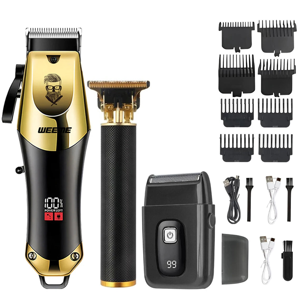 Máquina de Corte de Cabelo Vintage Sem Fio – Recarregável, com Aparador Nasal, Kit Presente