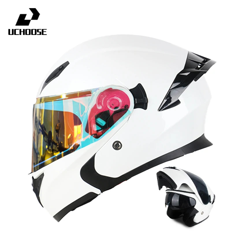 Uchoose Motorcycle helmet dual lens cross-section helmet modular flip up helmet outdoor cycling unisex, aurora lenses,best gifts