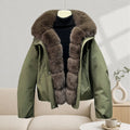 Damen Pufferjacke im koreanischen Stil – Fleecefutter, gepolstert, Militärgrün