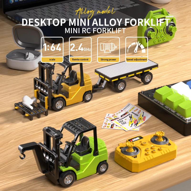 1: 64 Mini Alloy Remote Control Forklift 2-in-1 With Trailer APP Bluetooth Simulation Engineering Model Children Toy Gift