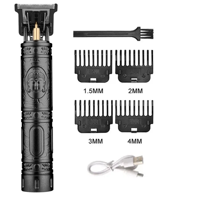 Máquina de Corte de Cabelo Vintage Sem Fio – Recarregável, com Aparador Nasal, Kit Presente