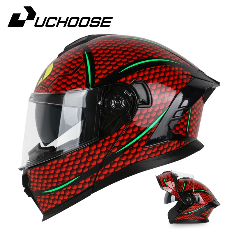 UCHOOSE Motorcycle Full Face Helmet Men Women Fashion Dual Lens Helmets Motocross Racing Modular Flip Up Casco Moto