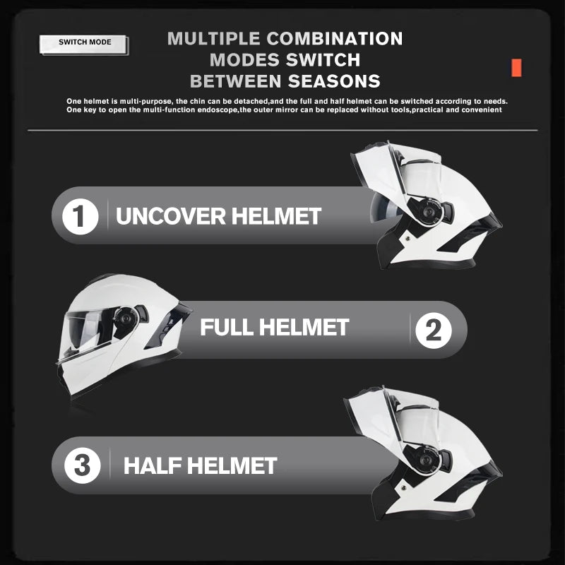 UCHOOSE Motorcycle Full Face Helmet Men Women Fashion Dual Lens Helmets Motocross Racing Modular Flip Up Casco Moto
