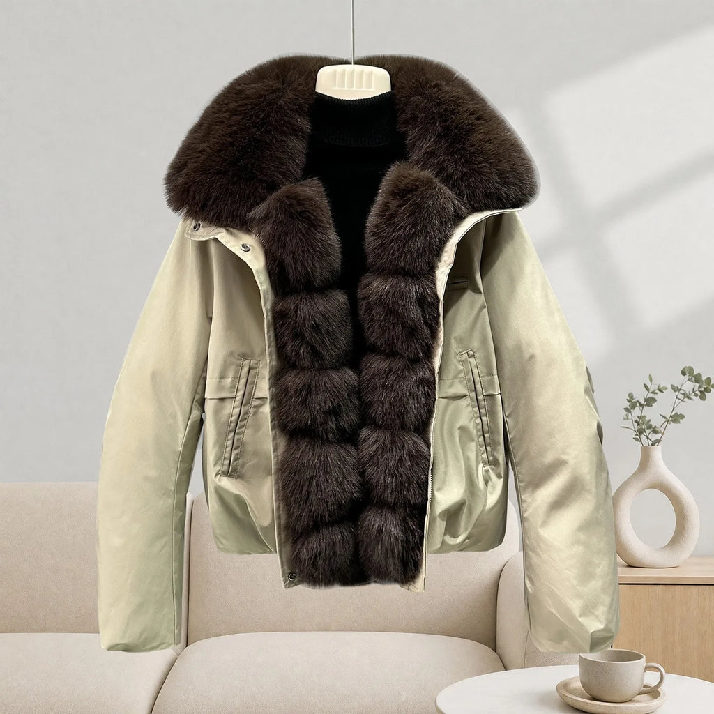 Jaqueta Puffer Feminina Estilo Coreano – Forro de Lã, Acolchoada, Verde Militar