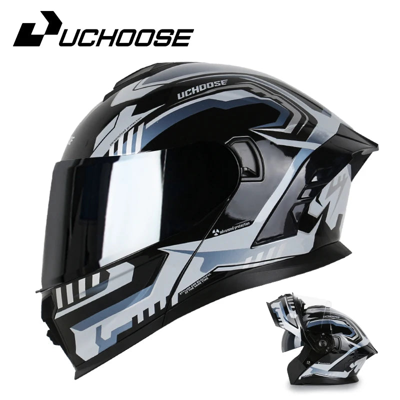 UCHOOSE Motorcycle Full Face Helmet Men Women Fashion Dual Lens Helmets Motocross Racing Modular Flip Up Casco Moto