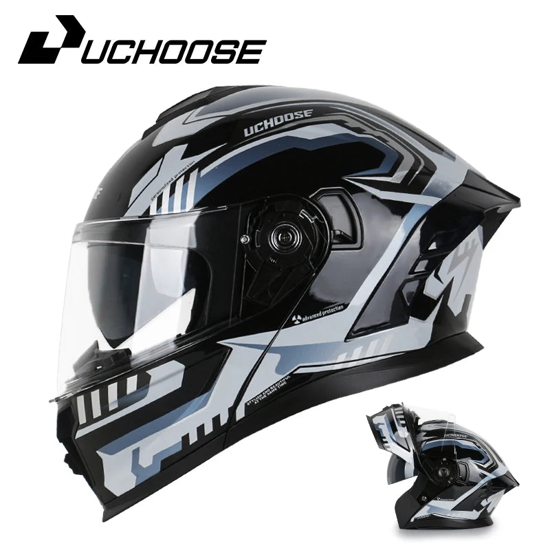 UCHOOSE Motorcycle Full Face Helmet Men Women Fashion Dual Lens Helmets Motocross Racing Modular Flip Up Casco Moto