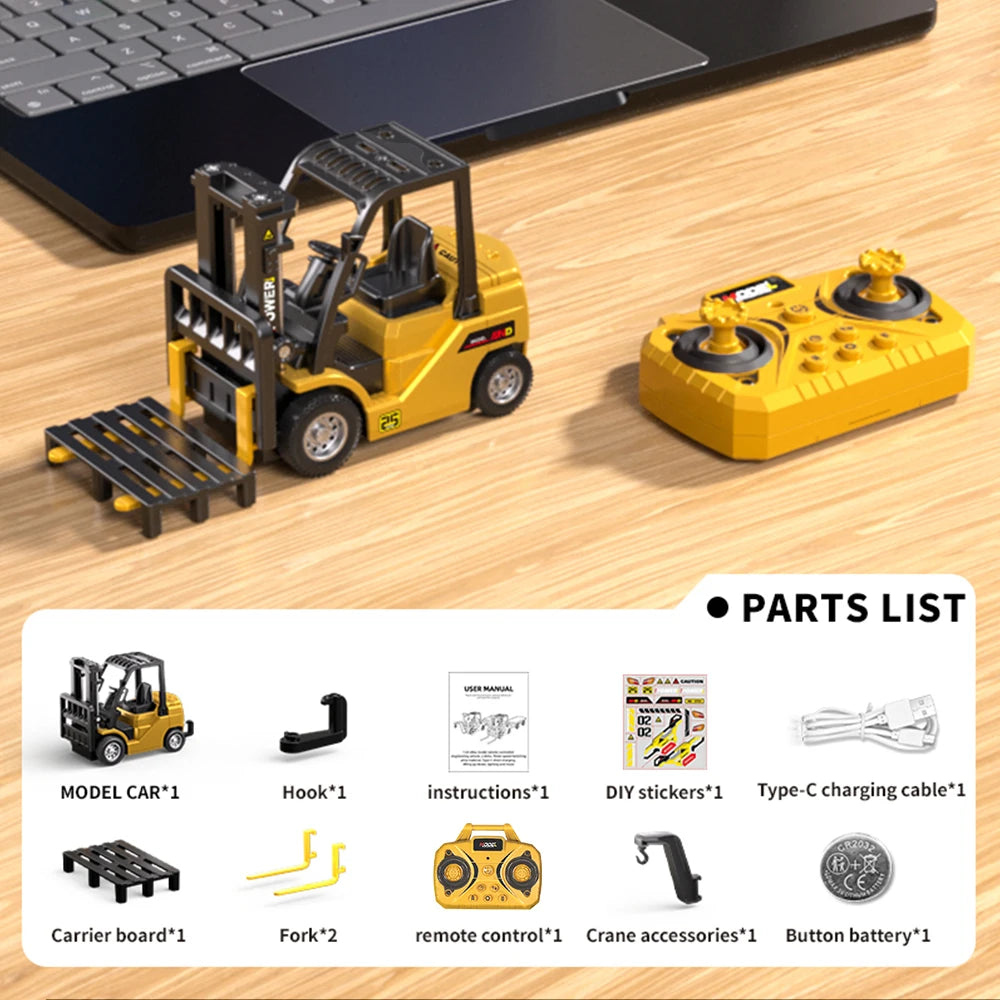 Mini-RC-Baustellenfahrzeug im Maßstab 1:64 – Bagger, Gabelstapler, Kran, Planierraupe und Muldenkipper